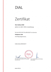 Zertifikat Fachplaner Licht LEDISTO Frankfurt